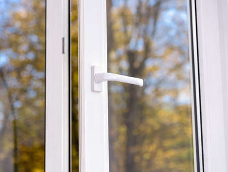 open plastic vinyl window on a background blue skyの写真素材