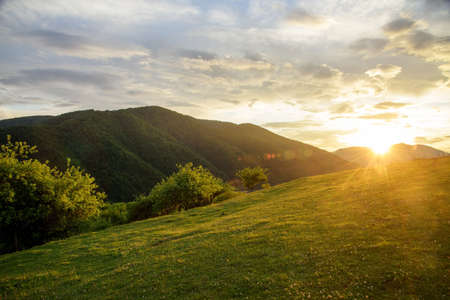 summer sunset in the mountains landscape. Carpathian mountains in western Ukraine.