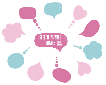 Vector big speech bubble set. Bright colors (blue, pink) on a white background. Hand drawn.のイラスト素材