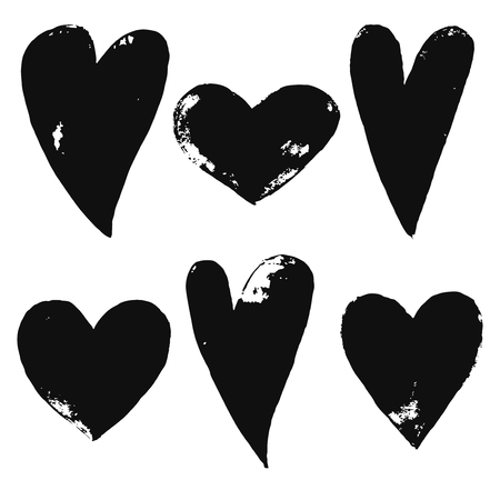 Vector texture illustration. Watercolor. Heart. Set. Design element. Hand drawn.のイラスト素材