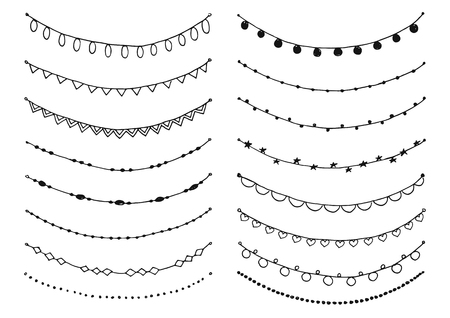 Vector hand drawn illustration. Garland. Design element. Doodling. Set.のイラスト素材