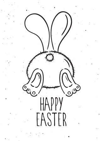 Vector hand drawn lettering. Happy easter. Rabbit. Illustration. Poster. Postcard.のイラスト素材