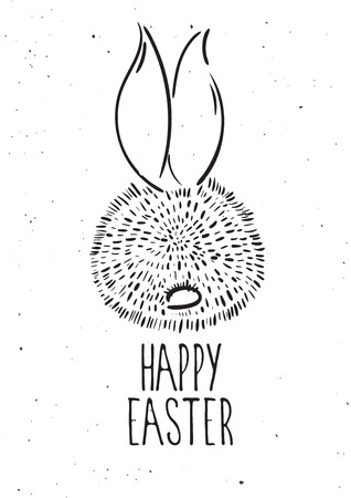 Vector hand drawn lettering. Happy easter. Rabbit. Illustration. Poster. Postcard.のイラスト素材