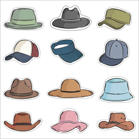 Vector hand drawn illustration.   Set Icon hat. The idea for a cards, website, t-shirt print, poster, sticker.のイラスト素材