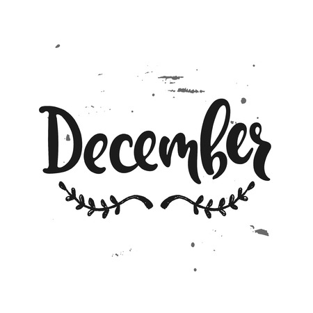Vector hand drawn illustration. Month December. Poster, postcard. Lettering.のイラスト素材