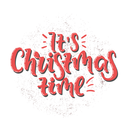 Vector hand drawn illustration. Merry christmas, xmas, holiday, it's Christmas time phrase. Lettering.のイラスト素材