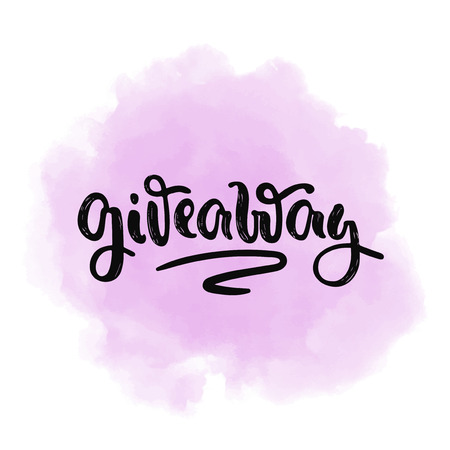 Vector hand drawn illustration. Postcard, poster with the inscription Giveaway, lettering on the background of pink watercolor.のイラスト素材