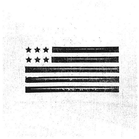 Vector hand drawn illustration. American flag, black and white, vintage.のイラスト素材