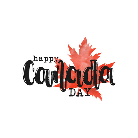 Vector hand drawn illustration. Phrases Happy Canada day. Idea for poster, postcard.のイラスト素材