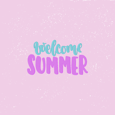 Vector hand drawn illustration. Phrases Welcome summer, lettering. Idea for poster, postcard.のイラスト素材