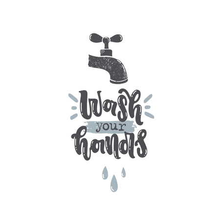 Vector hand drawn illustration. Lettering Wash your hands. Idea for poster, postcard.のイラスト素材