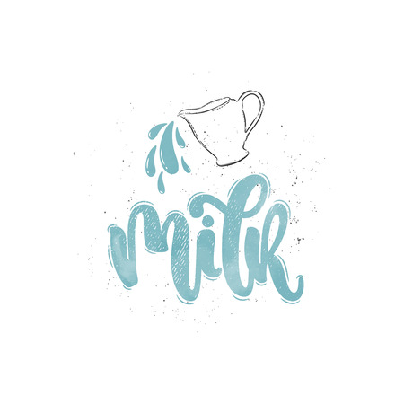 Vector hand drawn illustration. Lettering phrases Milk. Idea for poster, postcard.のイラスト素材