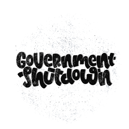 Vector hand drawn illustration. Lettering phrases  Government shutdown USA. Idea for poster, postcard.のイラスト素材