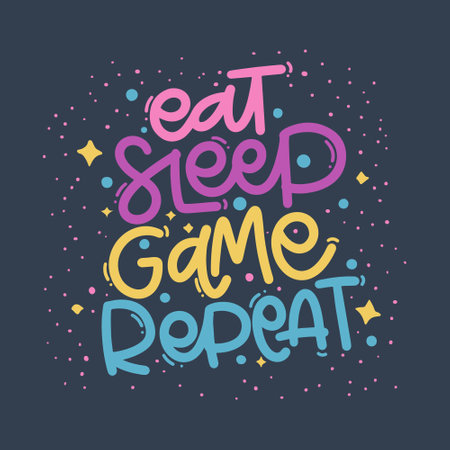Vector handdrawn illustration. Lettering phrases Eat sleep game repeat. Idea for poster, postcard. Inspirational quote.のイラスト素材