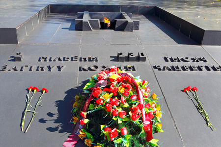 KHATYN, BELARUS- 16 September ,2014:Monument \"Eternal flame\" in Khatyn, Belarus on September 16, 2014. \"Khatyn\" - a monument to the victims of Nazism of World War II.のeditorial素材