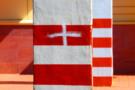 Industrial exterior. Striped columns.の写真素材