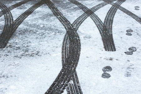 Ice. Car trace. Winter road.の写真素材