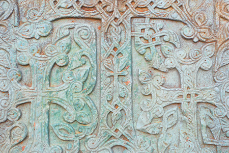 Old traditional Armenian pattern on the stone.の写真素材