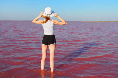 Summer vacation on a salt lake on a sunny dayの写真素材