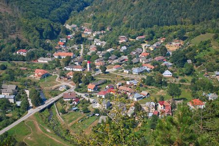 Beautiful typical Slovak mountain village in summer dayの写真素材