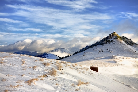 Chalet under the peaks in the heart of wildlifeの写真素材