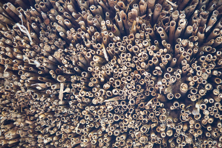 Close-up of the structure on edge of a thatched roofの写真素材