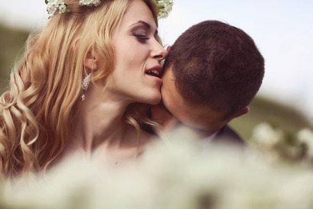 Bride and groom in springtimeの写真素材