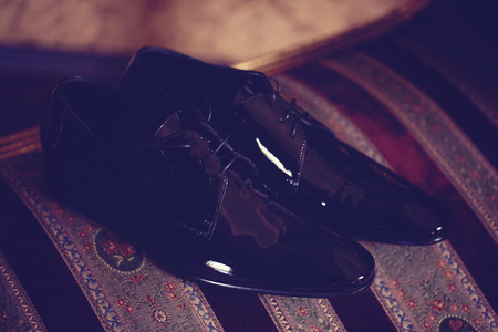 Elegant leather grooms shoesの写真素材