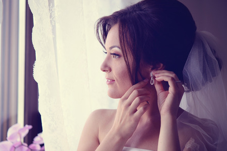 Bride preparing for her wedding dayの写真素材