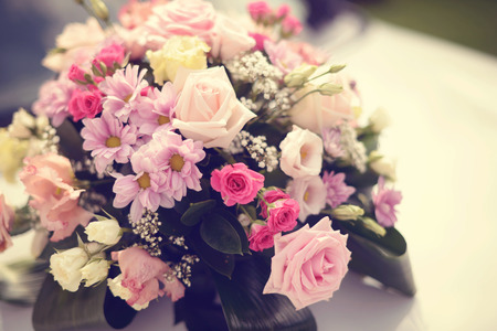 Beautiful bouquet on carの写真素材