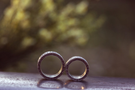 Beautiful wedding rings on wood