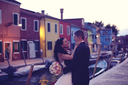 Bride and groom in Veniceの写真素材