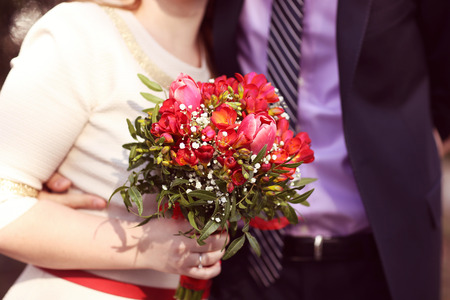 Red tulips bouquetの写真素材