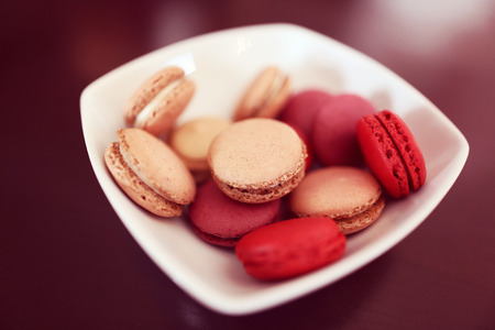 Red and white macaroonsの写真素材