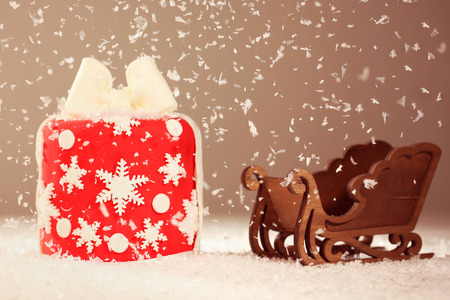 Red small cake with snowの写真素材