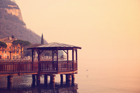 Pier on Garda lakeの写真素材