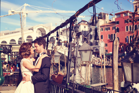 Bride and groom in Veniceの写真素材