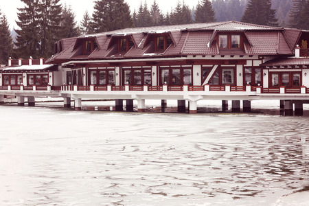 Hotel on Lake in wintertimeのeditorial素材