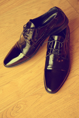 Groom black elegant shoesの写真素材
