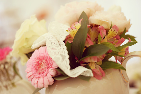 Flowers on tableの写真素材