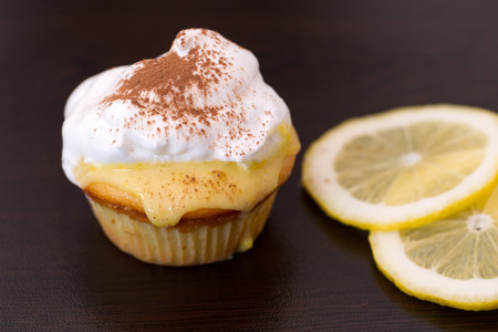 Delicious cupcake with lemon toppingの写真素材