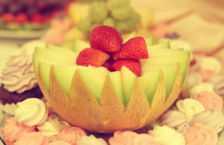 Delicious fruits on tableの写真素材