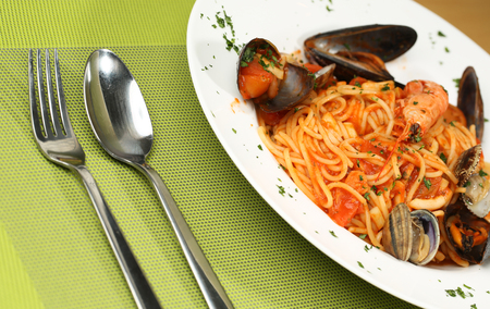 Delicious spaghetti with seafoodの写真素材