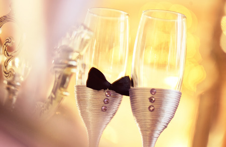 him and her champagne glassesの写真素材