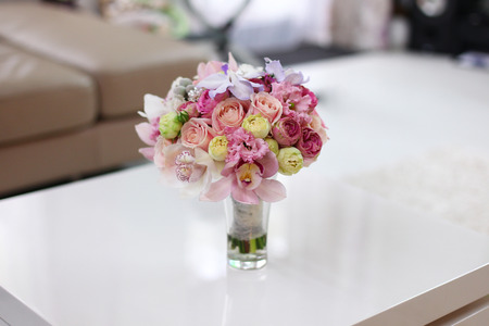 Beautiful bridal bouquet in vaseの写真素材