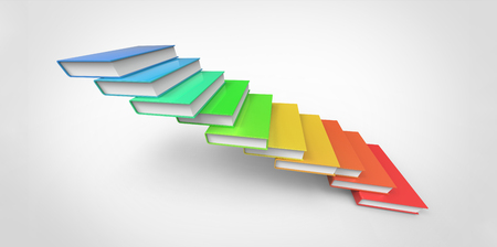 rainbow raw 3D Colorful stairs made of booksの写真素材