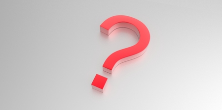 red 3D question mark on grey gray silver backgroundの写真素材