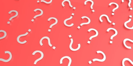 white 3D question marks on red backgroundの写真素材