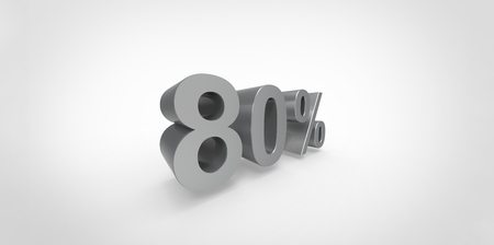3D rendering of a gray grey 80 percent letters on a white backgroundの写真素材