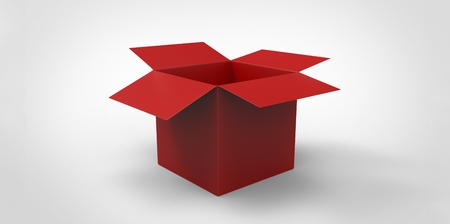red 3D Blank opened cardboard box isolated over white background